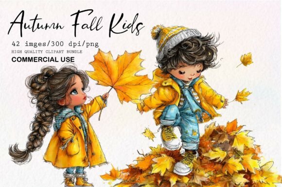 Download Whimsical Autumn Fall Kids Clipart Set - Kids clipart Collection