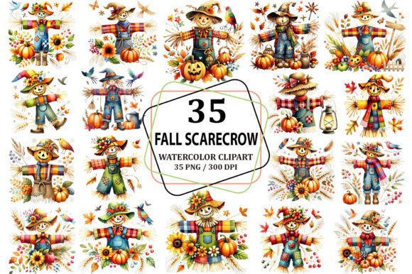 Download Watercolor Fall Scarecrow Clipart PNG - Scarecrow Collection