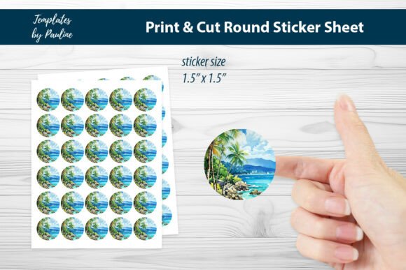 Download Vacation Printable Round Sticker Sheet - Vacation Collection