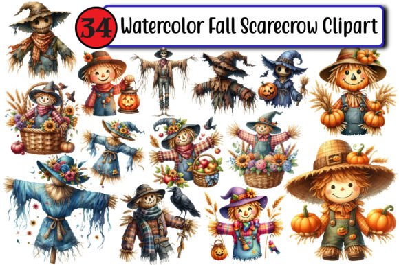 Download Watercolor Fall Scarecrow Clipart - Scarecrow Collection