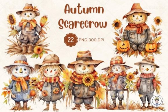 Download Watercolor Cute Autumn Scarecrow Clipart - Scarecrow Collection