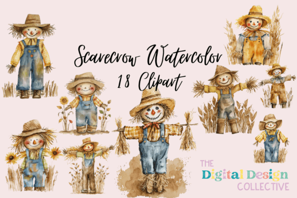 Download Watercolor Fall Scarecrow Clipart - Scarecrow Collection