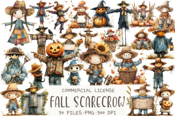 Download Watercolor Fall Scarecrow Clipart - Scarecrow Collection