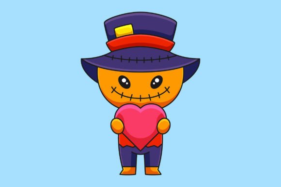 Download Cute Scarecrow Halloween Holding Love - Scarecrow Collection