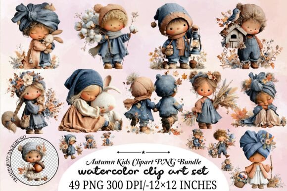 Download Autumn Kids Clipart PNG Bundle - Kids clipart Collection