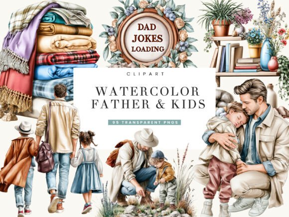 Download Watercolor Father &amp; Kids Clipart - Kids clipart Collection