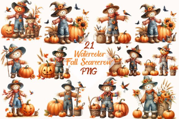 Download Watercolor Fall Scarecrow Clipart PNG - Scarecrow Collection