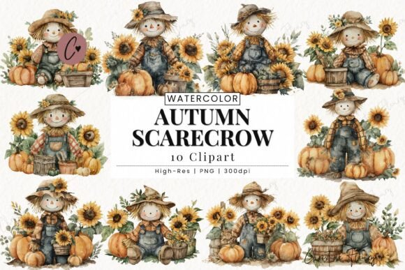 Download Autumn Scarecrow Clipart Bundle - Scarecrow Collection