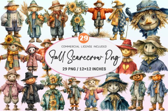 Download Watercolor Fall Scarecrow Clipart. - Scarecrow Collection