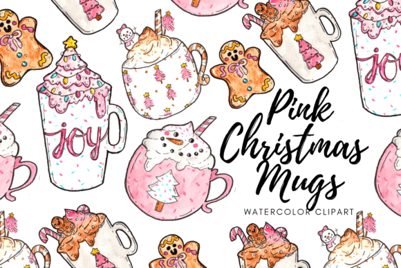 Download Watercolor Pink Christmas Mug Clipart - Christmas mug clipart Collection